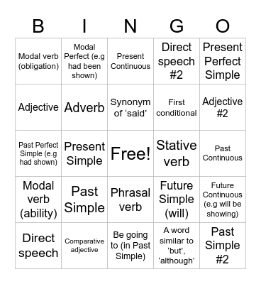 Grammar Bingo :) Bingo Card