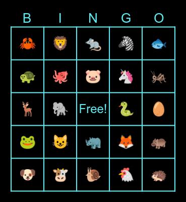 Animal Bingo Card