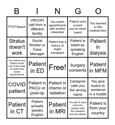 Language Services Bingo Card
