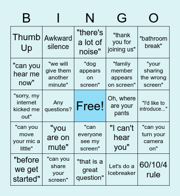 Virtual Training Bingo Card
