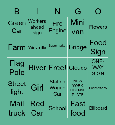 Road Trip Bingo Card