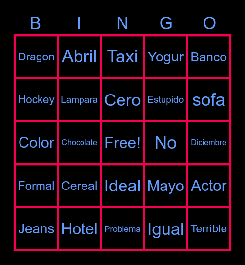 Spanish Bingo Card