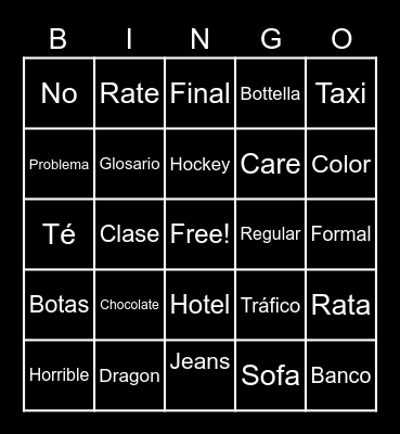 Spanish bingo Card
