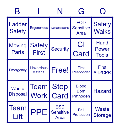 Safety Bingo! Bingo Card