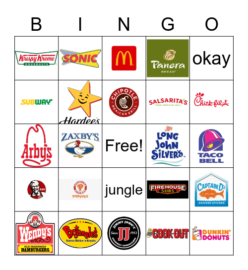 Fast Food Bingo Card