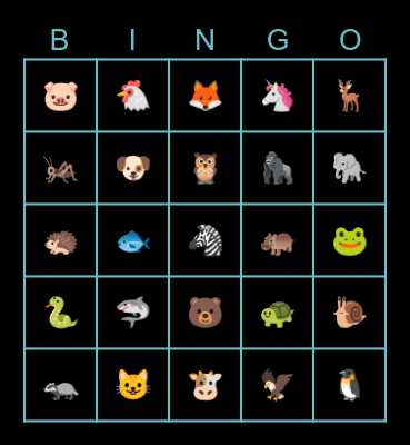 Animal Bingo Card