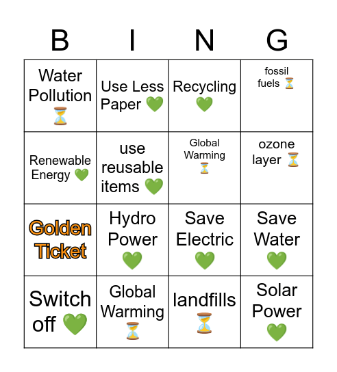 Enviroment Matters Bingo Card