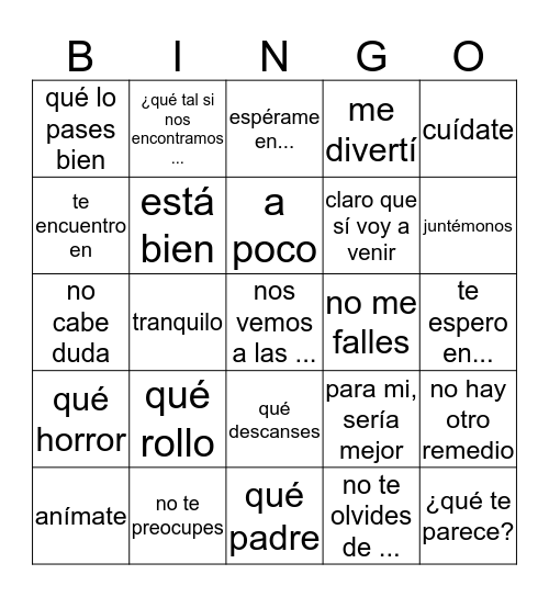 conversación Bingo Card