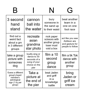 TP Beach Bonfire Bingo Card