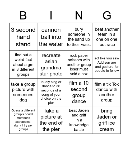 TP Beach Bonfire Bingo Card