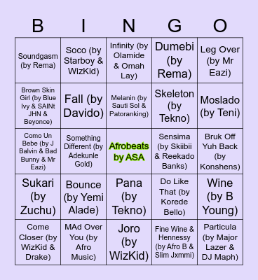 ASA Musical Bingo Card