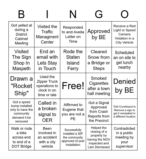 Borough Commissioner Bingo Card