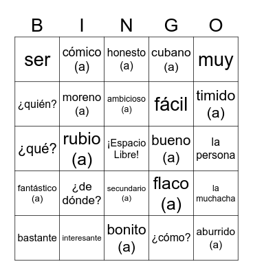 Repaso B Bingo Card