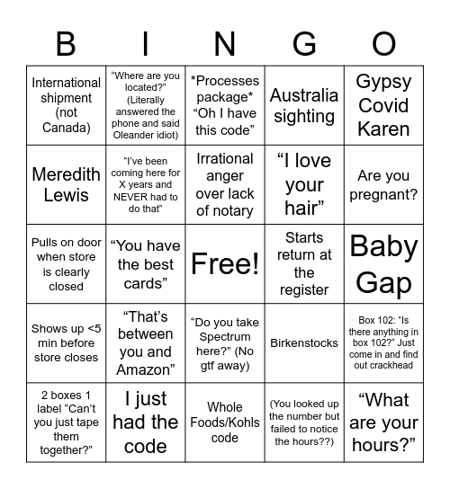 Untitled Bingo Card