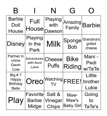BELLE Bingo Card