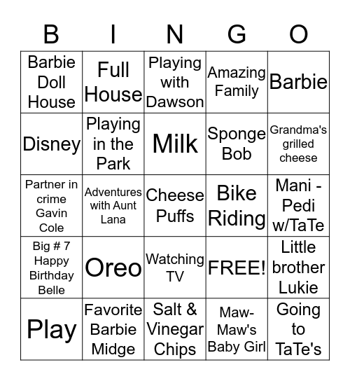 BELLE Bingo Card