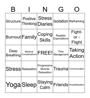 Stress Management Bingo Card