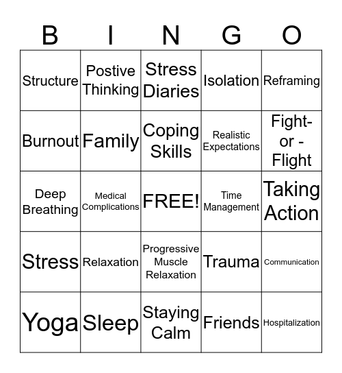 Stress Management Bingo Card