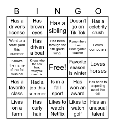 Get to Know You Bingo Card