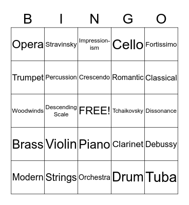 Orchestra and Composers Bingo Card