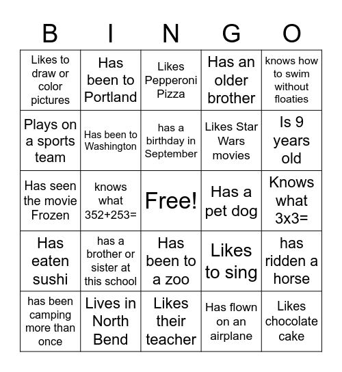 Get to Know You Bingo Card