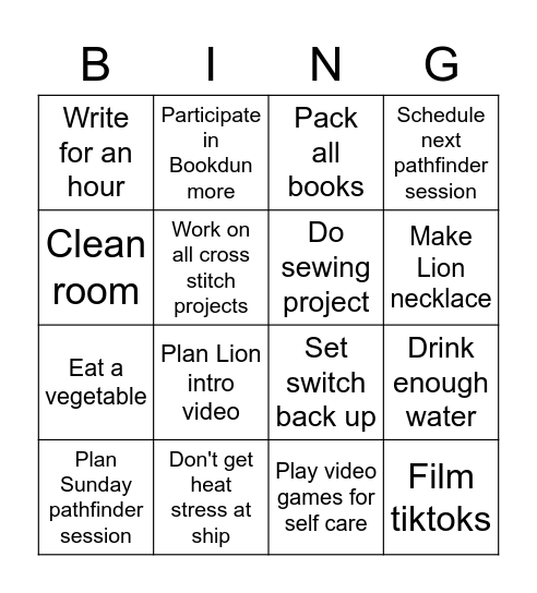 Weekend Bingo Card