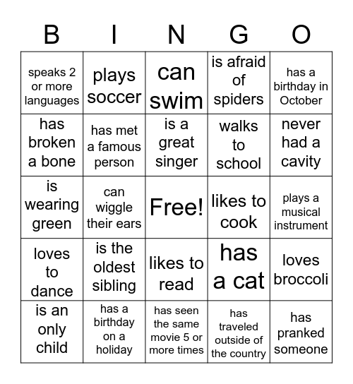 Find Someone Who... Bingo Card