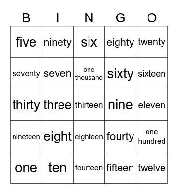 Number Words Bingo Card
