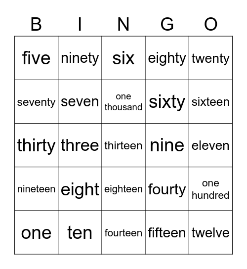 Number Words Bingo Card