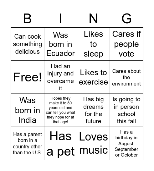 Untitled Bingo Card