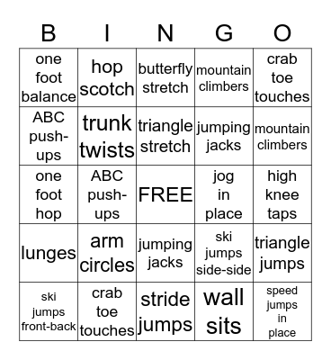 P. E.  Bingo Card