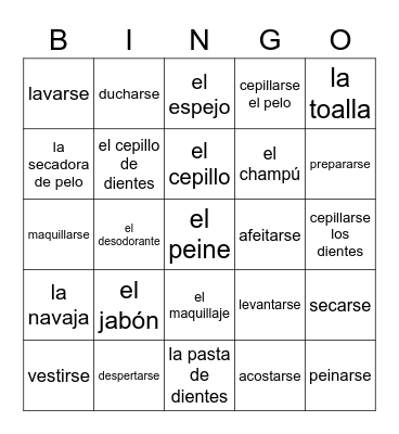 La rutina diaria Bingo Card