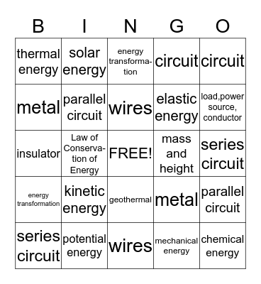 ENERGY Bingo Card