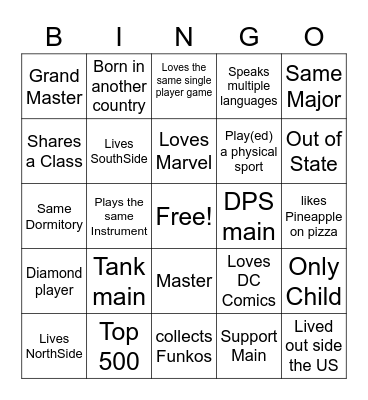 Overwatch Social Bingo Card