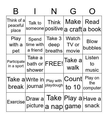 Coping Skills BINGO Card