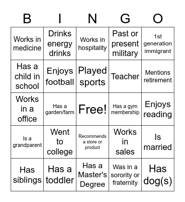 Conversation Bingo Card