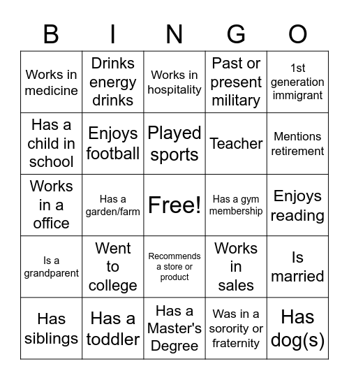 Conversation Bingo Card