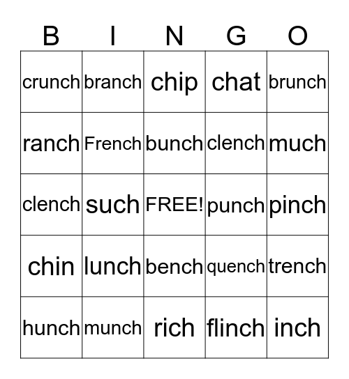 nch/ch bingo Card
