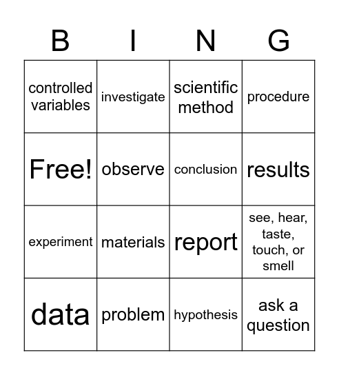Scientific Method Bingo Card