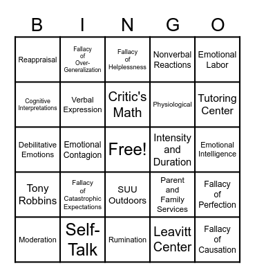 Chapter 4 - Emotions Bingo Card