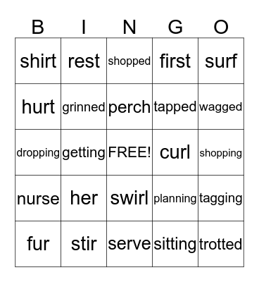 ED, ING, ER, IR, UR Bingo Card