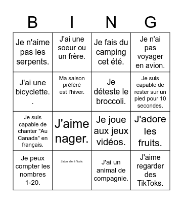 Bingo de ressemblances Bingo Card
