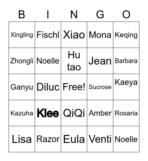 NDK 2021 - Genshin Impact Bingo Card