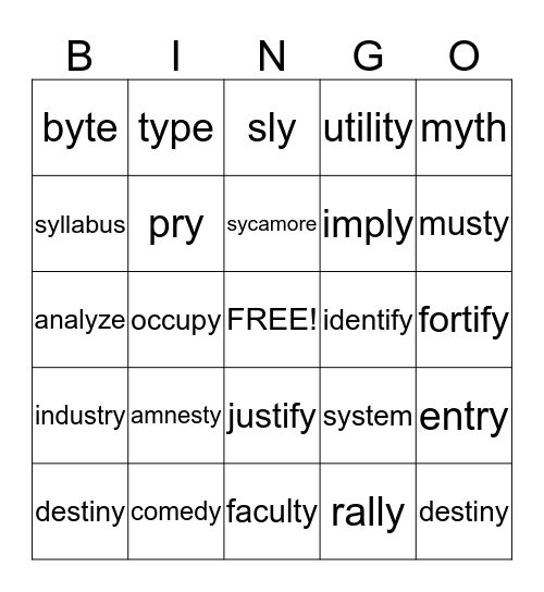 Crazy Y's Bingo Card