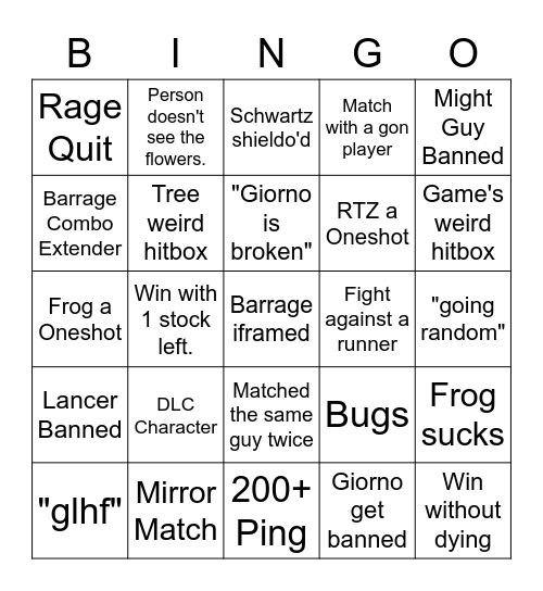 Giorno Bingo Card