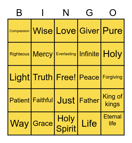 Attributes Bingo Card