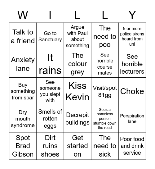 Sean's trip to Hull Bingo Card