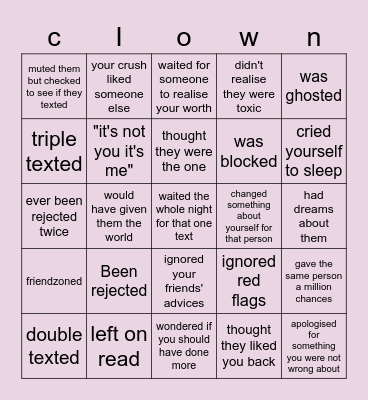 Clownery Bingo Card