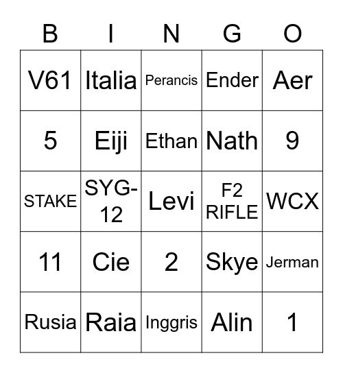 BINGO with Raia Bingo Card