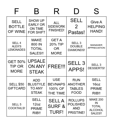 FIREBIRDS SERVER SELL CARD!! Bingo Card